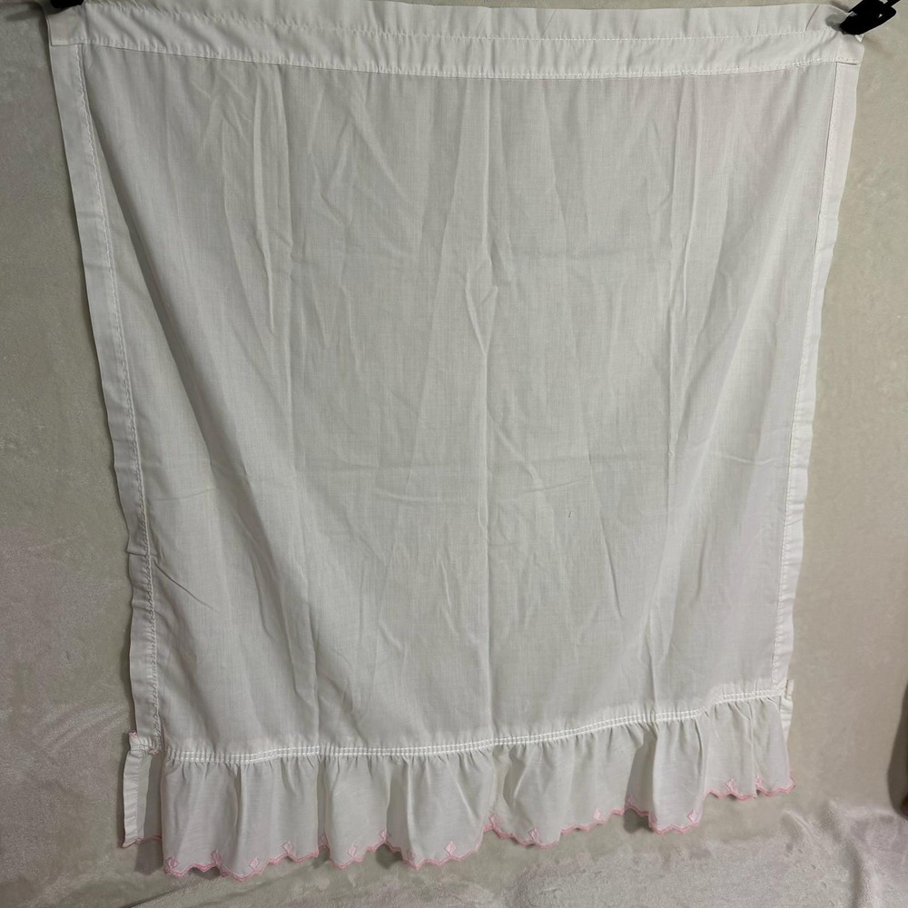 Set of‎ Vintage White Pink Embroidered Curtains 1 Panel & 5 Valances Cottagecore - Picture 3 of 12